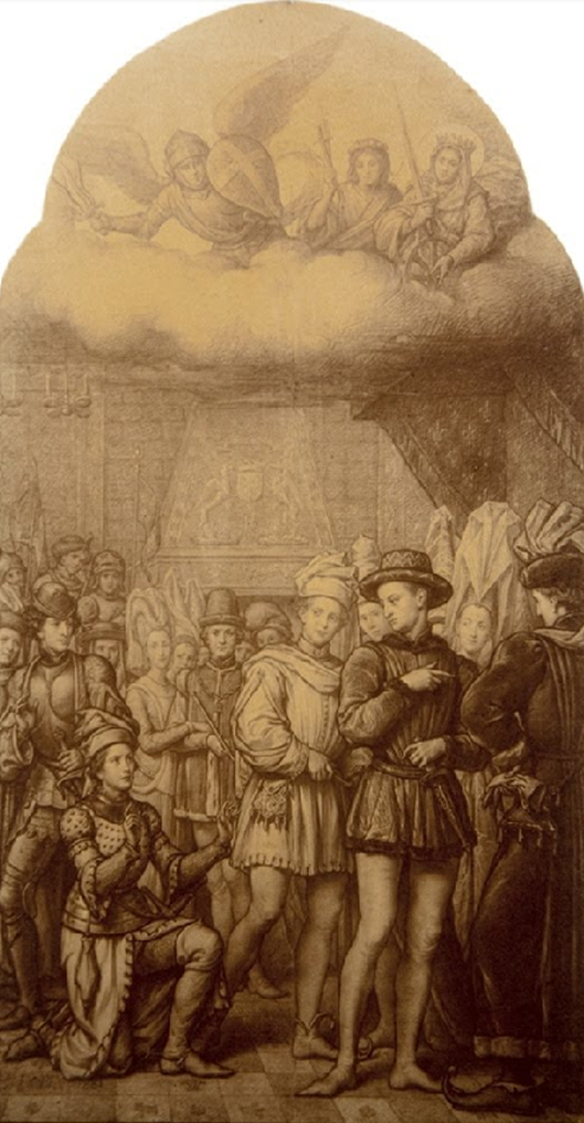 Scène de la reconnaissance de Jeanne d'Arc par Charles VII